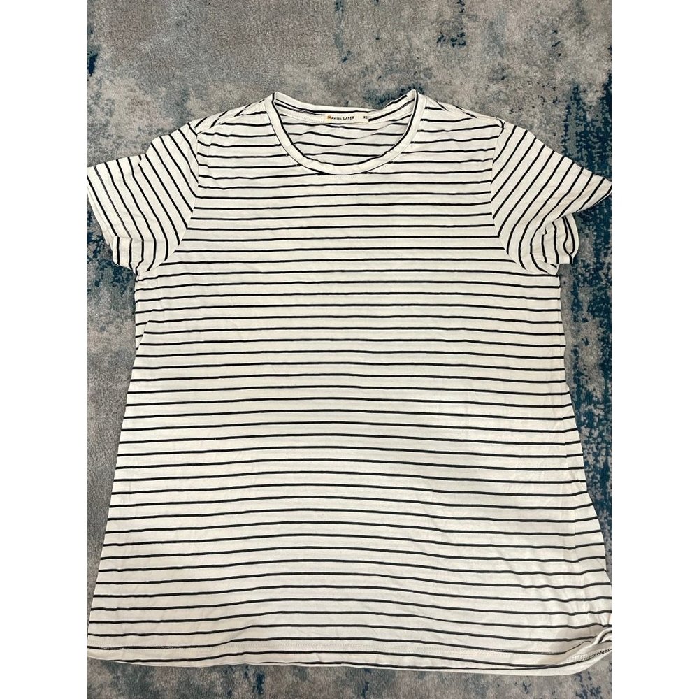 NEW MARINE LAYER SHIRT BLACK AND WHITE STRIPE SIZE MEDIUM